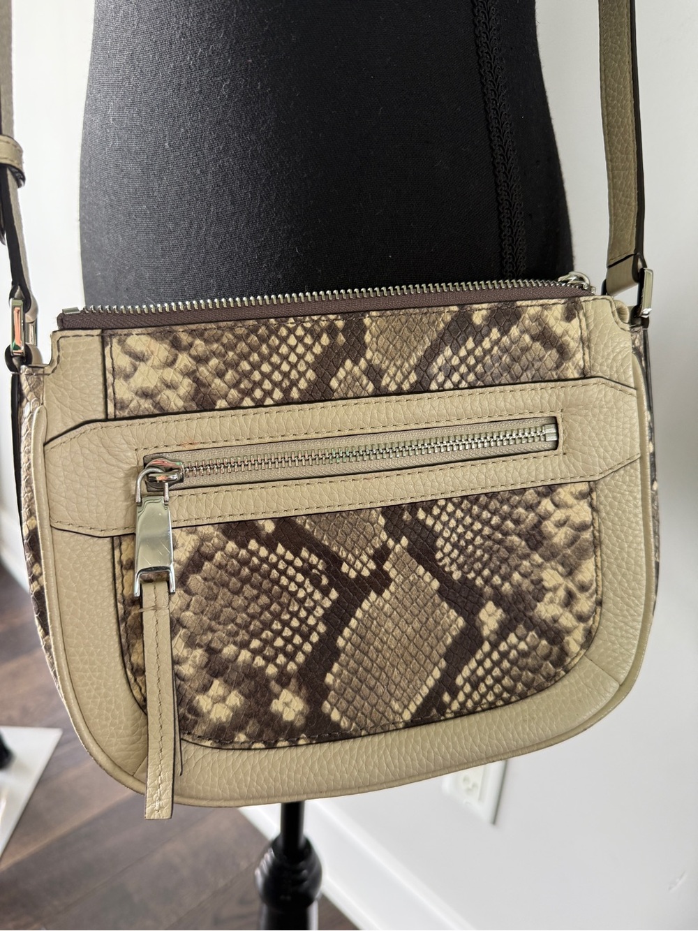 Michael Kors Beige and Brown Snake-Print Crossbody Bag